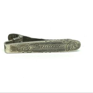 1940s Sterling Silver Engraved President Tie Clip